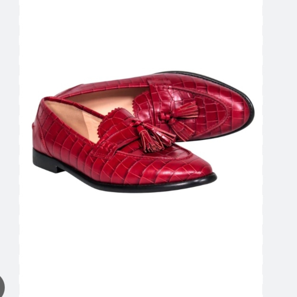 J. Crew Red Croc-Embossed Leather Tassel Loafers